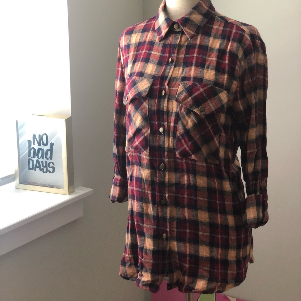 Long Plaid Shirt with buttons by Lily White